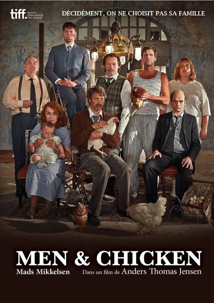 men & chicken affiche